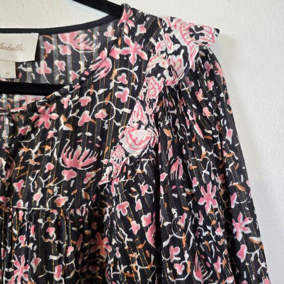 Cleobella Brynlee Blouse Women's M Black Pink Organic Cotton Cottagecore Boho - Picture 5 of 9